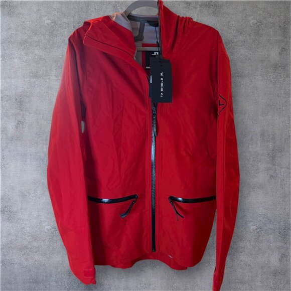 J. Lindeberg Men’s Golf Jacket Rain Windbreaker Small Red TX Shield Aerial Lite - Picture 1 of 11